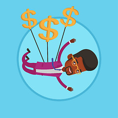 Image showing Businessman flying with dollar signs.