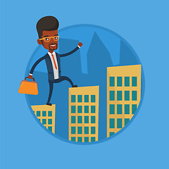 Image showing Business man walking on the roofs of buildings.