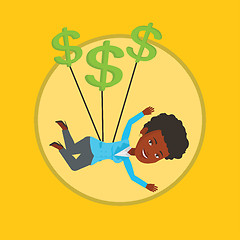 Image showing Business woman flying with dollar signs.
