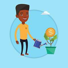 Image showing Man watering money flower vector illustration.