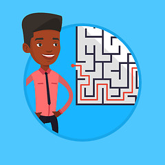 Image showing Businessman looking at the labyrinth with solution