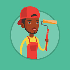 Image showing Painter holding paint roller vector illustration.