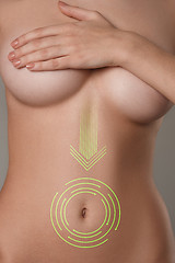 Image showing Women belly with the drawing arrows