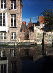 Image showing Bruges Belgium historic houses with tile roof canal Europe    