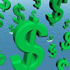Image showing Dollar Symbols Falling In The Ocean Showing Depression Recession