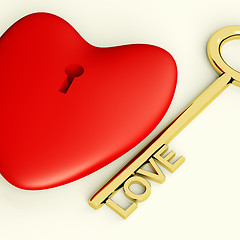 Image showing Heart With Key Closeup Showing Love Romance And Valentines