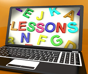 Image showing Lessons Message On Computer Screen Showing Online Education