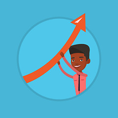 Image showing Business man holding arrow going up.