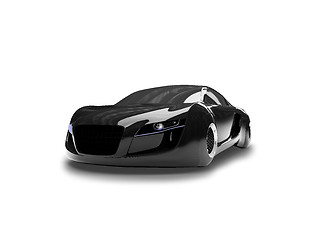 Image showing isolated black super car front view 01