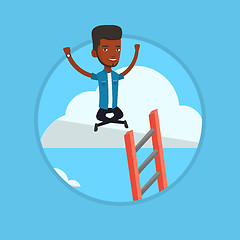 Image showing Happy businessman sitting on the cloud.