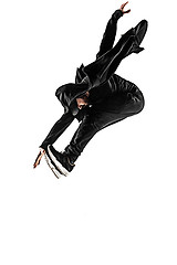 Image showing The silhouette of one hip hop male break dancer dancing on white background