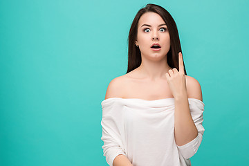 Image showing Portrait of young woman with shocked facial expression