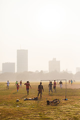 Image showing Boys playing soccer, Kolkata, India