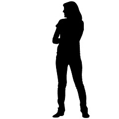 Image showing Black silhouette woman standing, people on white background