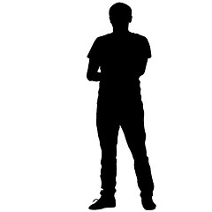 Image showing Black silhouette man standing, people on white background