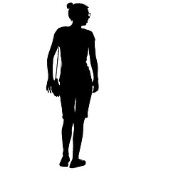 Image showing Black silhouette woman standing, people on white background