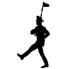 Image showing Black silhouette soldier is marching with arms on parade