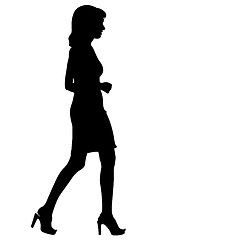 Image showing Black silhouette woman standing, people on white background