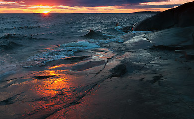 Image showing Night Stormy Lake Onega in Karelia 