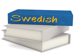 Image showing Hard cover blue books with Swedish word