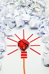 Image showing Crumpled paper light bulb metaphor for good idea