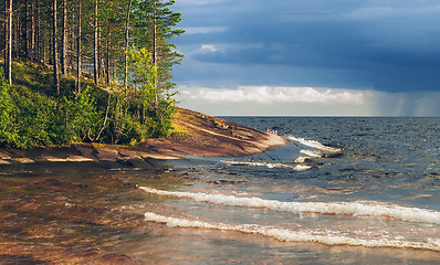 Image showing Granite Shore Of Lake Before The Storm