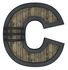 Image showing wooden uppercase letter c with metal frame on white background - 3d illustration