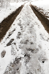 Image showing traces of the car on snow