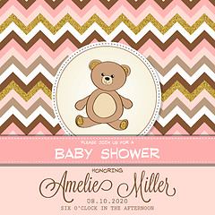 Image showing Beautiful baby shower card template with golden glittering detai