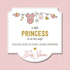 Image showing Beautiful baby shower card template with golden glittering detai