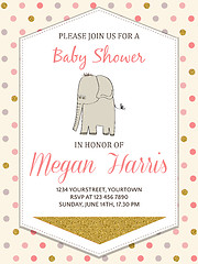 Image showing Beautiful baby shower card template with golden glittering detai