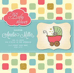 Image showing Beautiful baby shower card template with golden glittering detai