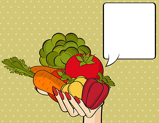 Image showing Woman hand with many vegetables