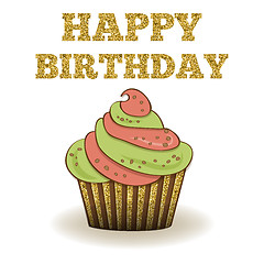 Image showing Beautiful birthday card template with golden glittering details