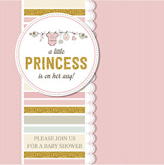 Image showing Beautiful baby shower card template with golden glittering detai