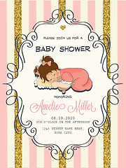 Image showing Beautiful baby shower card template with golden glittering detai