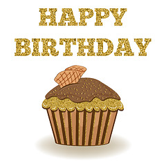 Image showing Beautiful birthday card template with golden glittering details