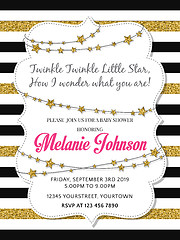 Image showing Lovely baby shower card template with golden glittering details