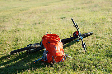 Image showing Mountain bike against sunset