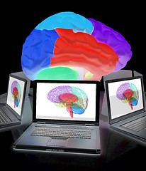 Image showing Computers connected to central brain. 3d render