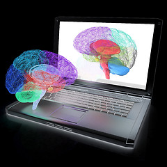 Image showing creative three-dimensional model of real human brain and scan on