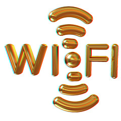 Image showing Gold wifi icon for new year holidays. 3d illustration. Anaglyph.