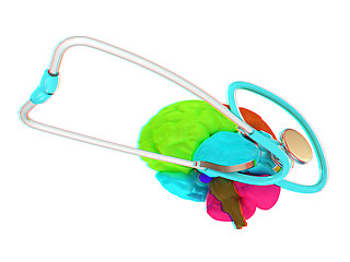 Image showing stethoscope and brain. 3d illustration. Anaglyph. View with red/