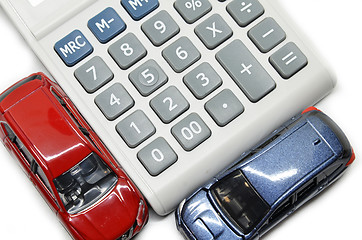 Image showing Blue and red car with calculator 