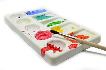 Image showing Watercolors with brush