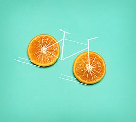 Image showing Healthy lifestyle concept - bike with orange wheel