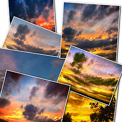 Image showing Dramatic sunset like fire in the sky with golden clouds collage