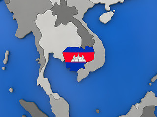 Image showing Cambodia on globe