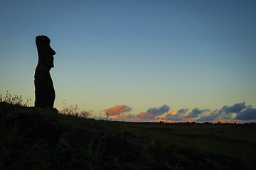 Image showing Moai statue ahu akapu at sunset, easter island