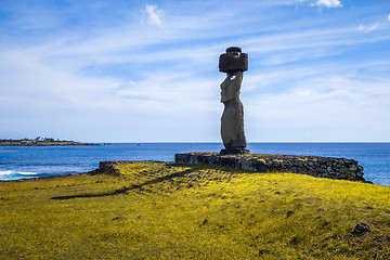 Image showing Moais statues, ahu ko te riku, easter island